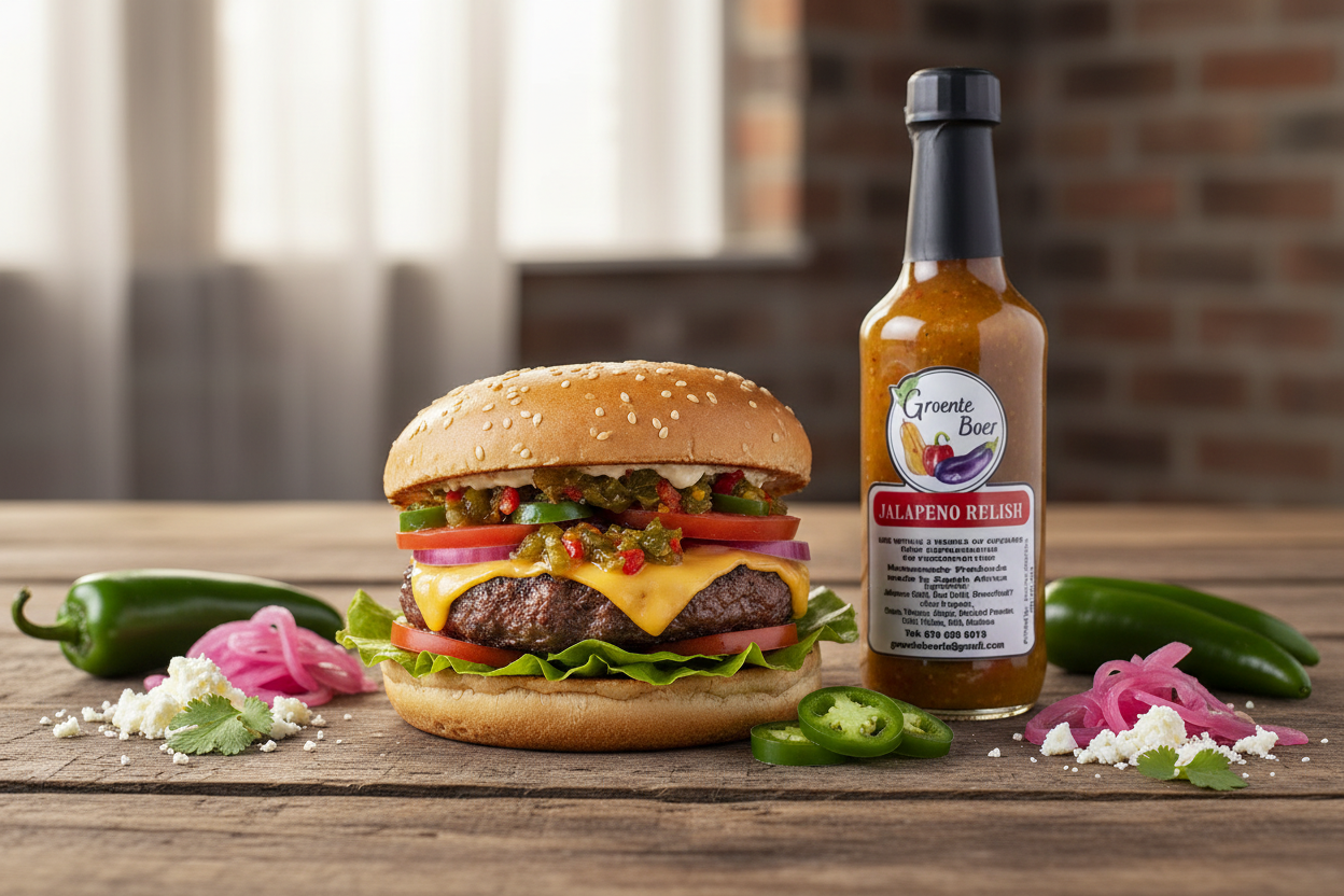 Burger with Jalapeño Relish bottle