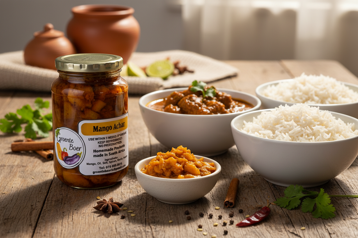 Mango Atchar lifestyle with Groente Boer jar