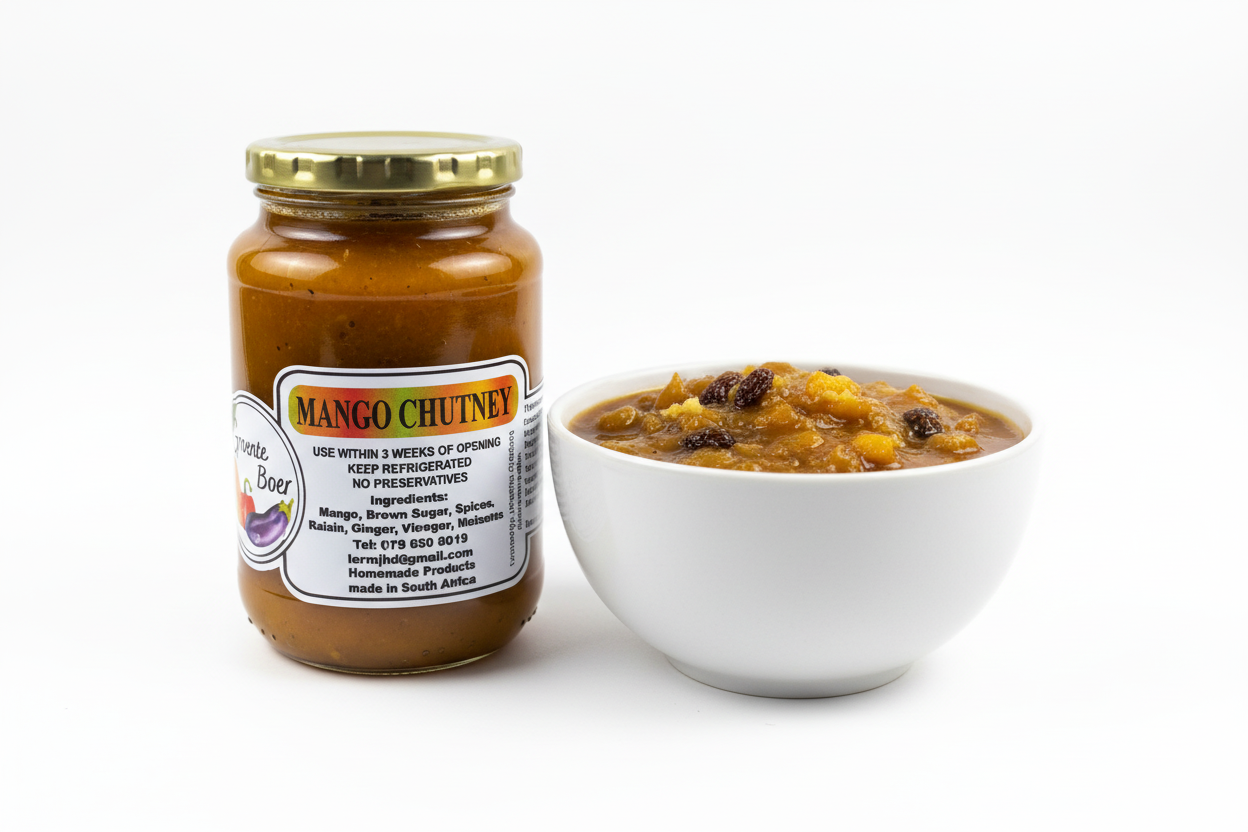 Mango Chutney jar and bowl on white