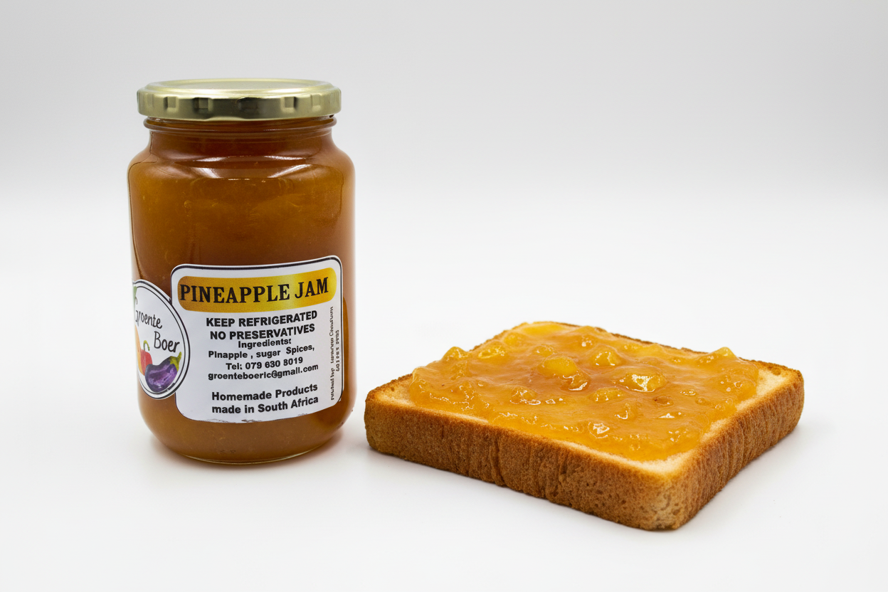 Pineapple Jam jar and toast on white